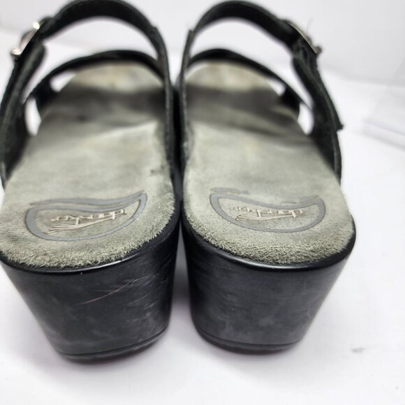 Dansko Womens size 8 Black Patent Leather Sandals block heel EU 38 - Picture 7 of 13